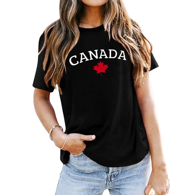 PMVFHDE T-Shirt à Imprimé « Keep Canada Flag Proud » pour Femmes Noir,P