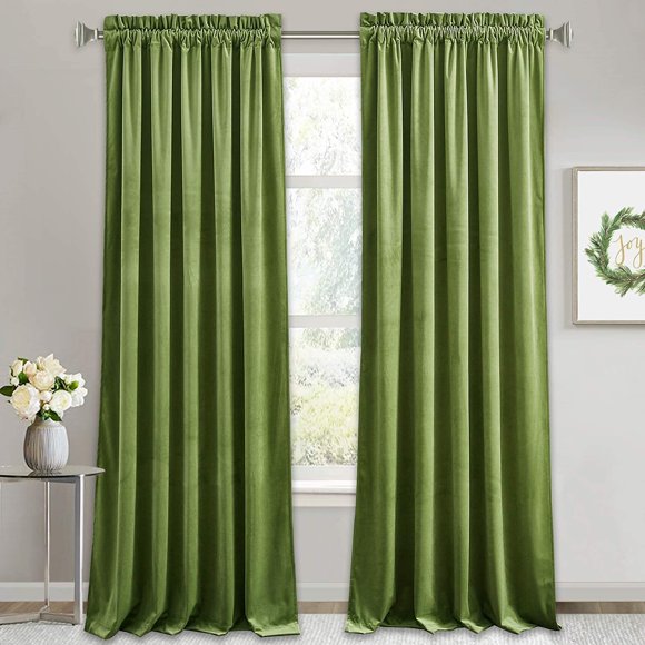 RYB HOME Velvet Curtains - Extra Long Room Darkening Heavy Duty Super Soft Drapes for Bedroom, Olive, W 52 x L 108 in, 2 Pcs