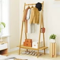 thumbnail image 2 of Costway Bamboo Clothes Rack Clothing Rack with Hanging Rod Rattan Shelf & 5 Copper Hooks Natural, 2 of 11