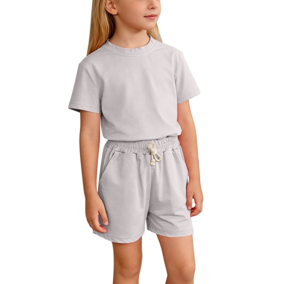 FAIWAD Girls Summer Outfits Short Sleeve T-shirt and Elastic Waist Shorts Kids Tracksuits with Pockets 2 Piece Sets