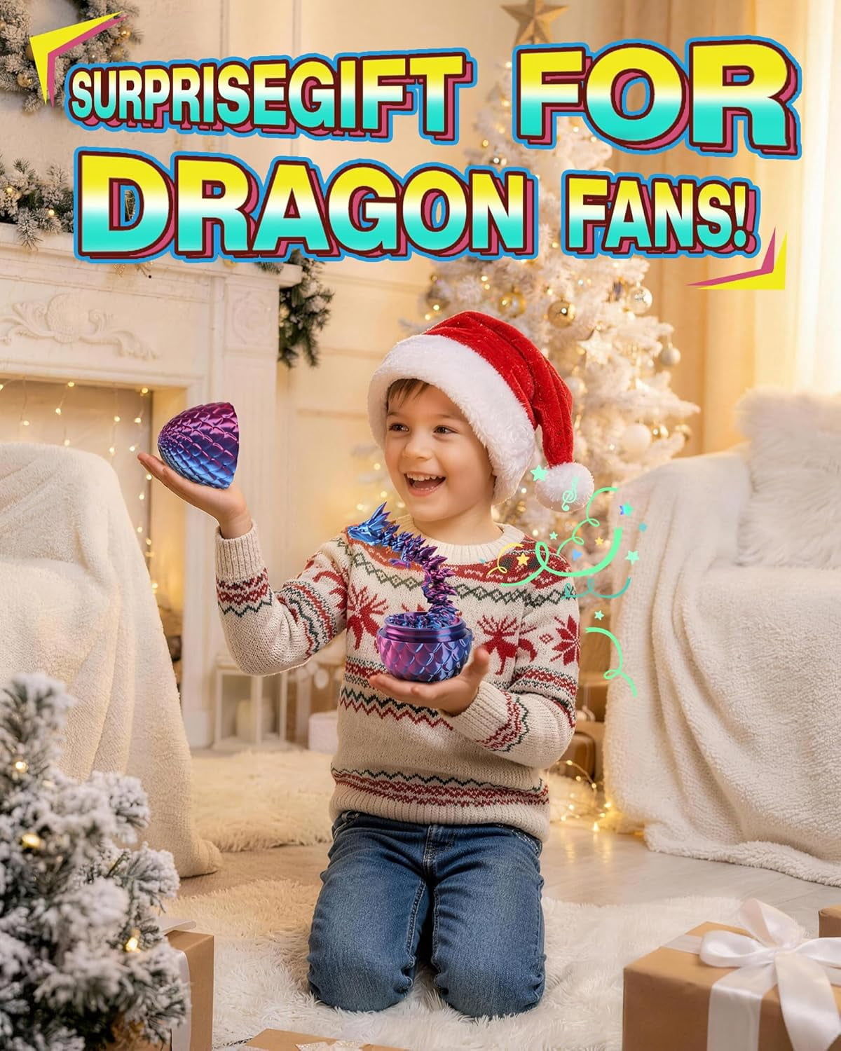 8" 3D Printed Dragon Eggs, Mystery Crystal Dragon Egg for Easter Basket Stuffers, Unique Easter Toys & Decor, Fantasy Tabletop Decor for Kids & Collectors (4 Pack)