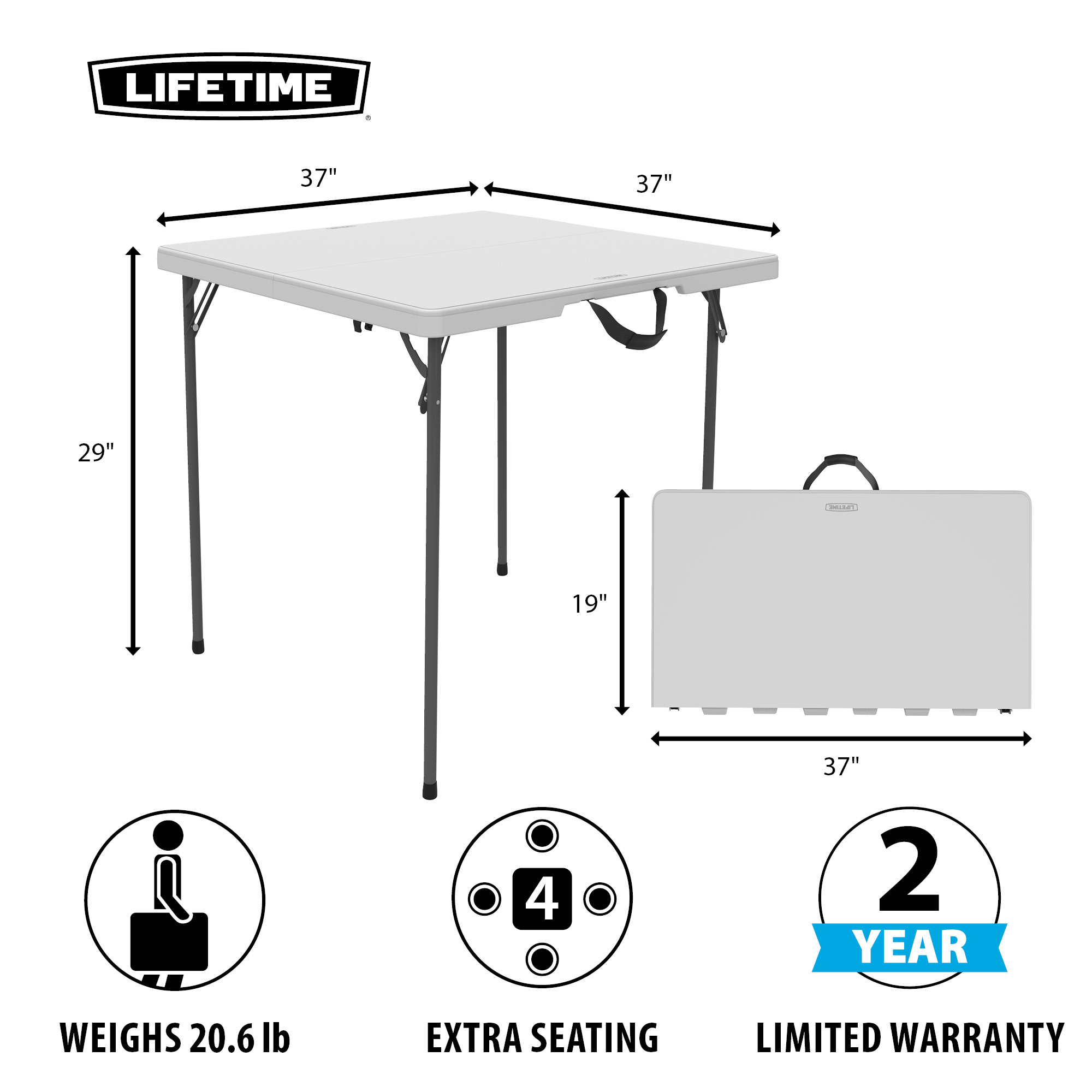 Lifetime 37 in. Square Fold-in-Half Table, White photo 4