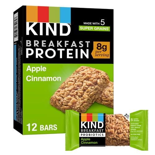 Kind Breakfast Protein, Healthy Snack Bar, Apple Cinnamon, Gluten Free Breakfast Bars, 8G Protein, 1.76Oz Packs, 6 Count Packaging May Vary - Pack of 2