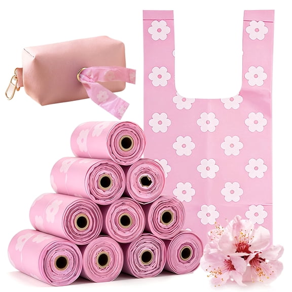 150 Pcs On-The-Go Sanitary Napkin Disposal Bags Cherry Blossom Scented 0.5 Gallon, with Dispenser, Pink Disposable feminine Period Disposal Bags, Fits Tampons, Sanitary Napkins, Diapers