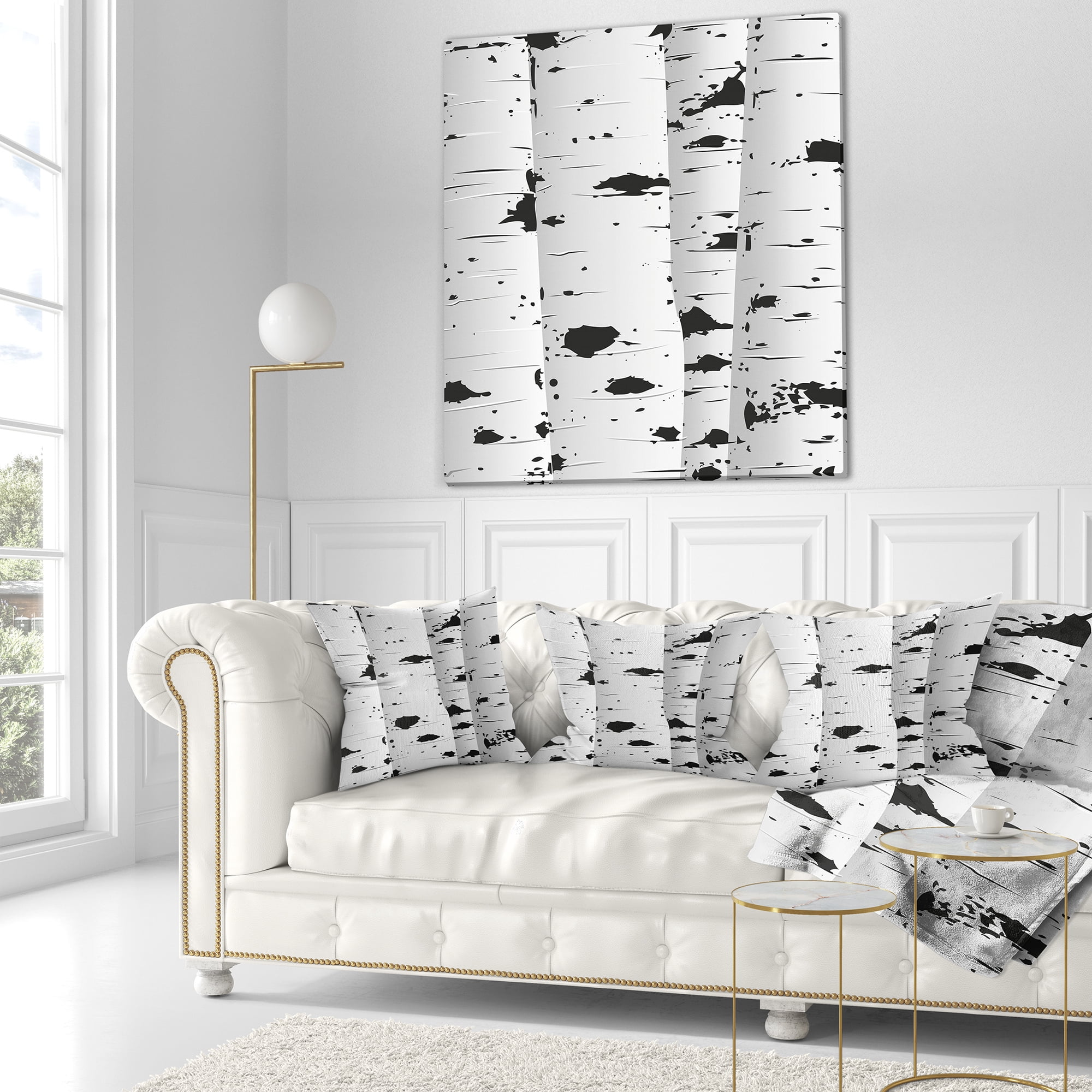 Designart Birch Tree Black and White Texture - Modern Landscape Printed Throw Pillow - 18x18