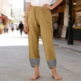 thumbnail image 4 of Iyufng Checkered Panels Pants for Women Elastic Waistband Wide Leg Pants Loose Casual Trousers with Pockets, 4 of 7