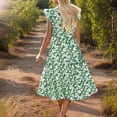 thumbnail image 3 of RYDCOT Women's 2025 Summer Floral Midi Dress Cap Sleeve V Neck Ruffle Long Boho Casual Beach Vacation Dresses Dresses for Women Wedding Guest Green, 3 of 4