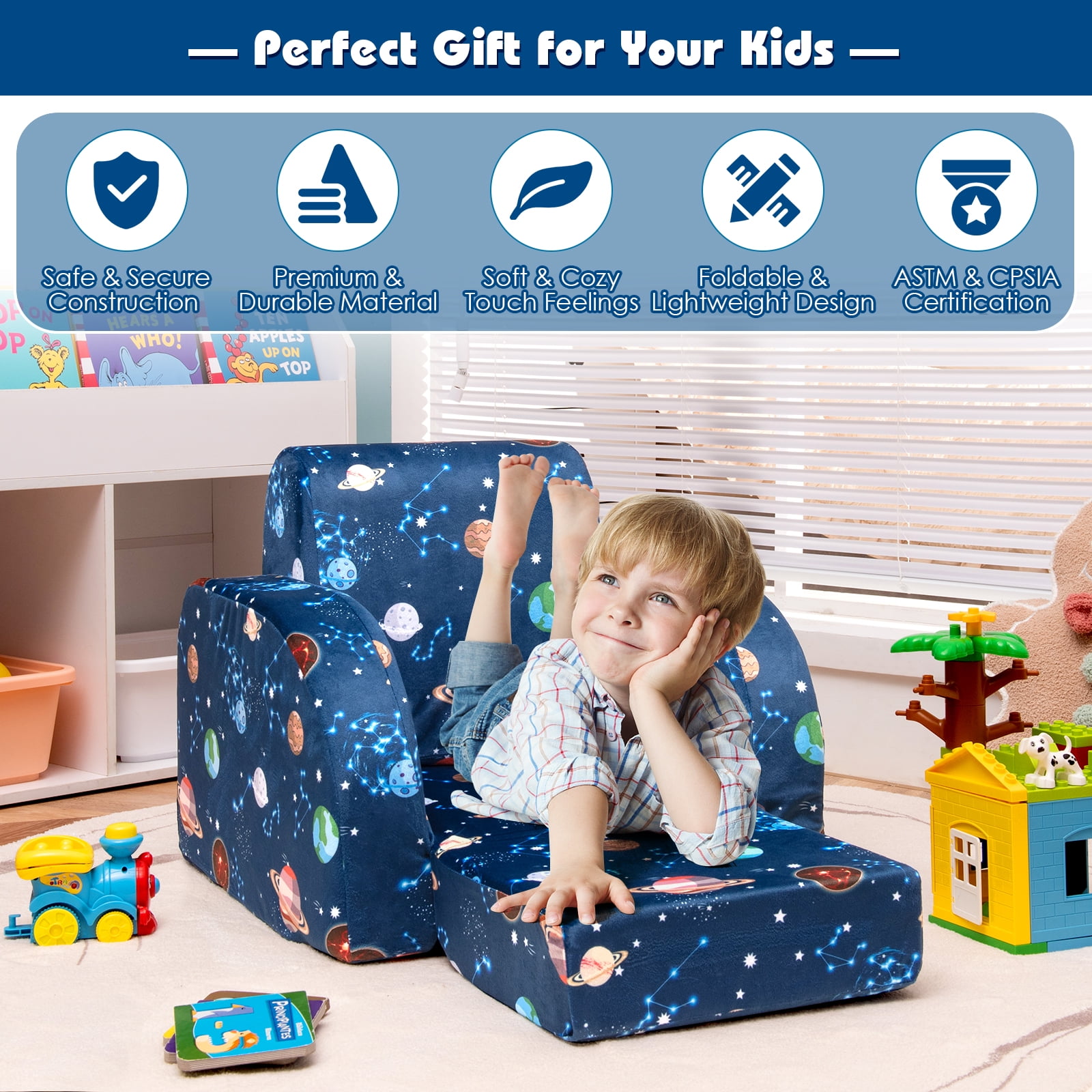 Infans 3 in 1 Convertible Kid Sofa Bed Flip Out Chair Lounger for