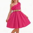 thumbnail image 5 of Xdegoge Elegant Kids Girls Dress Knee Length Pleated One Shoulder Tween Summer Dress Belted Flowy Wedding Guest Party Wear, 5 of 7