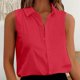 thumbnail image 2 of Blusa sin mangas con botones de gasa para mujer: cuello en V holgado, color liso, para el trabajo/casual, tallas S-XXL, 2 of 6