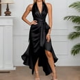 thumbnail image 5 of Women's Party Dress Slit Dress V-Neck Sleeveless Solid Color Irregular Hem Midi Length Sexy Evening Gown for Banquet Dinner Date Night,Black,XL, 5 of 8