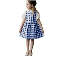 thumbnail image 4 of BRGZLK Girls Summer Cotton Linen Dresses Trendy Checkered Print Round Neck Sleeveless Back Lace Up Knee-Length Dress Navy 5-6 years, 4 of 7