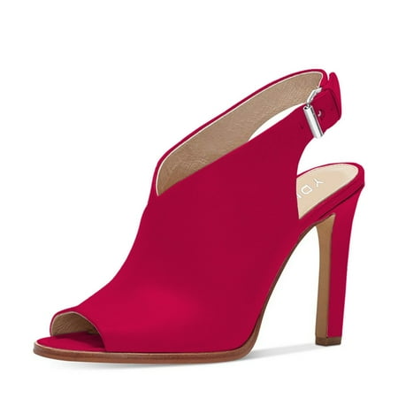 YDN Women s Peep Toe High Heel Sandals Backstrap Slingback Stiletto Pumps Shoes with Buckle Size 7.5 Red