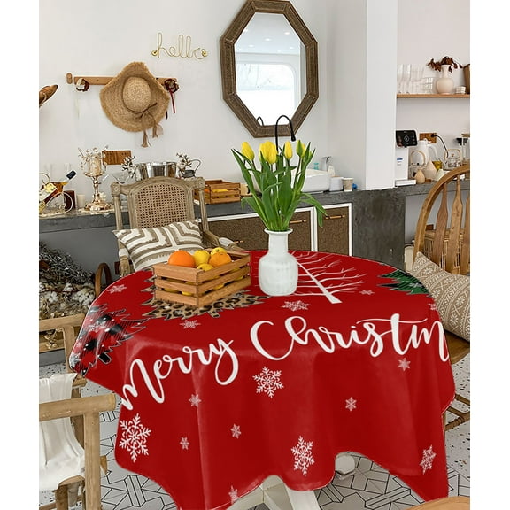 Red Christmas Tablecloth Square Table Cloth 54x54, Waterproof Tablecloth Outdoor Table Cloth, Xmas Tree Winter Snowflake Washable Table Cover for Kitchen Dining Party