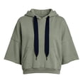 thumbnail image 4 of HAYIMI Sweatshirts Women Cropped 3/4 Sleeve Hoodie Contrast Drawcord Solid Color Leisure Tops, 4 of 4