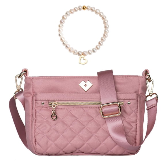 Set Bolsa Mujer Crossbody incluye la Bolsa para Mujer Jenny más la Pulsera Corazón Acero Inoxidable y Perlas Grace rosa UNITALLA