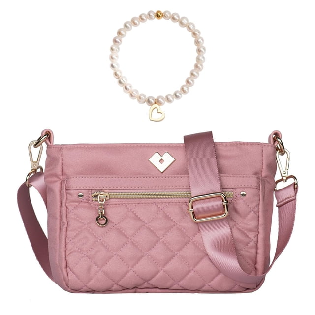Set Bolsa Mujer Crossbody incluye la Bolsa para Mujer Jenny más la Pulsera Corazón Acero Inoxidable y Perlas Grace rosa UNITALLA