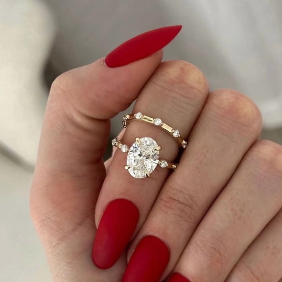 Jewelerix Oval Cut Moissanite Engagement Ring, 14K Vermeil Yellow Gold Bridal Ring, Minimalist Promise Ring, Oval Solitaire Wedding Band Set, Luxury Statement Jewelry Gift