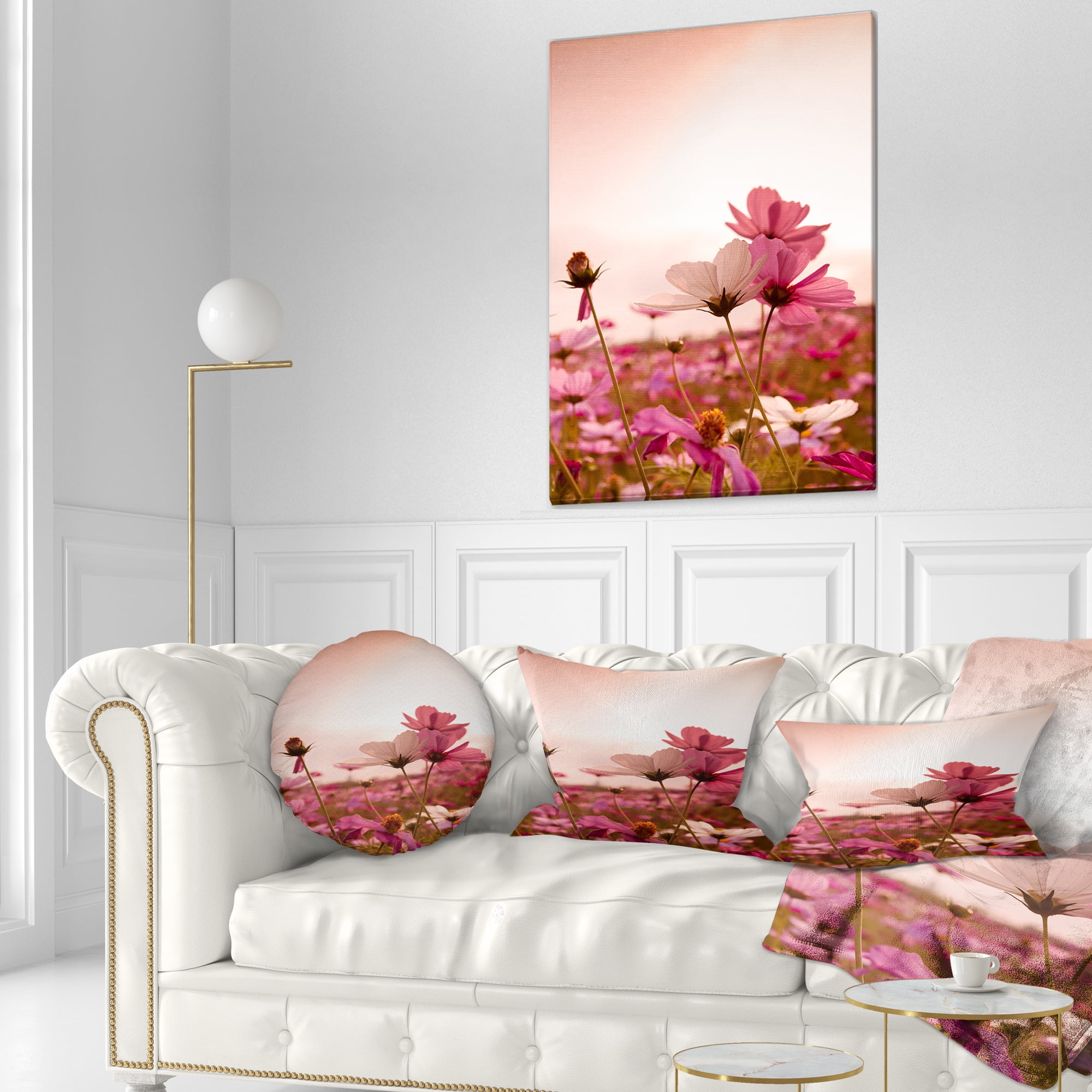 Designart Meadow with Beautiful Cosmos Flowers - Floral Throw Pillow - 12x20