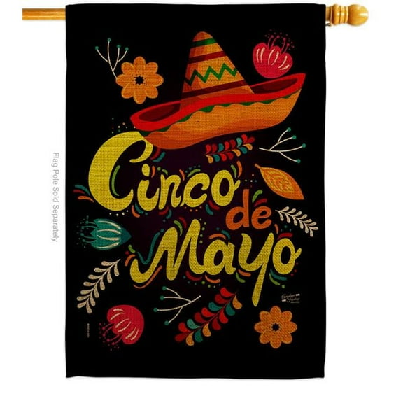 Angeleno Heritage  Sombrero Cinco De Mayo Summertime 28 x 40 in. Double-Sided Decorative Vertical House Flags for Decoration Banner Garden Yard Gift