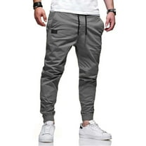 SWSMCLT Men's Long Casual Pants Work Pants Elastic Waist Comfy Trousers Cotton Summer Tapered Casual Outdoor Grey Medium
