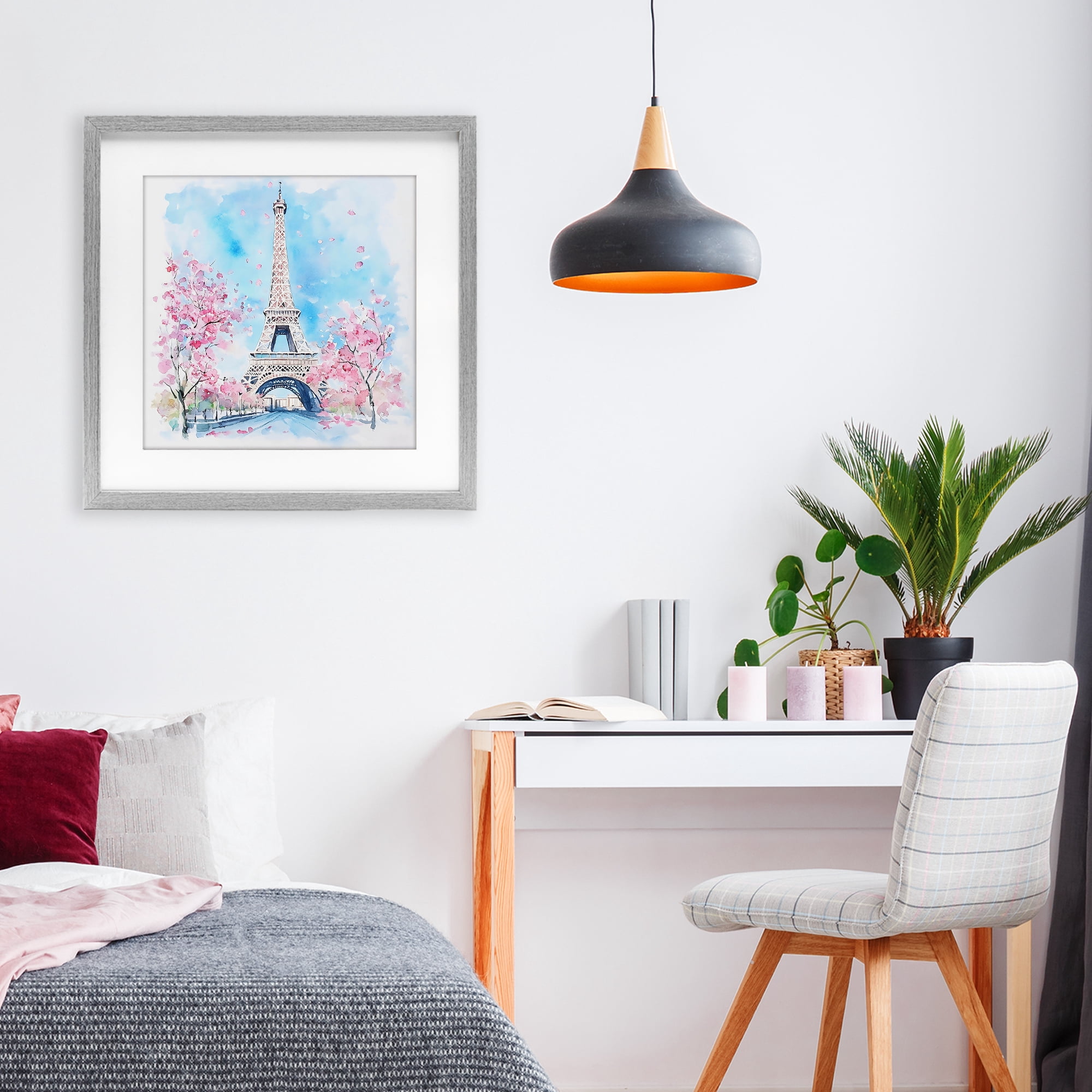 Stupell Industries Eiffel Tower Cherry Blossoms Gray Framed Print Under Glass, design by Creative Studio