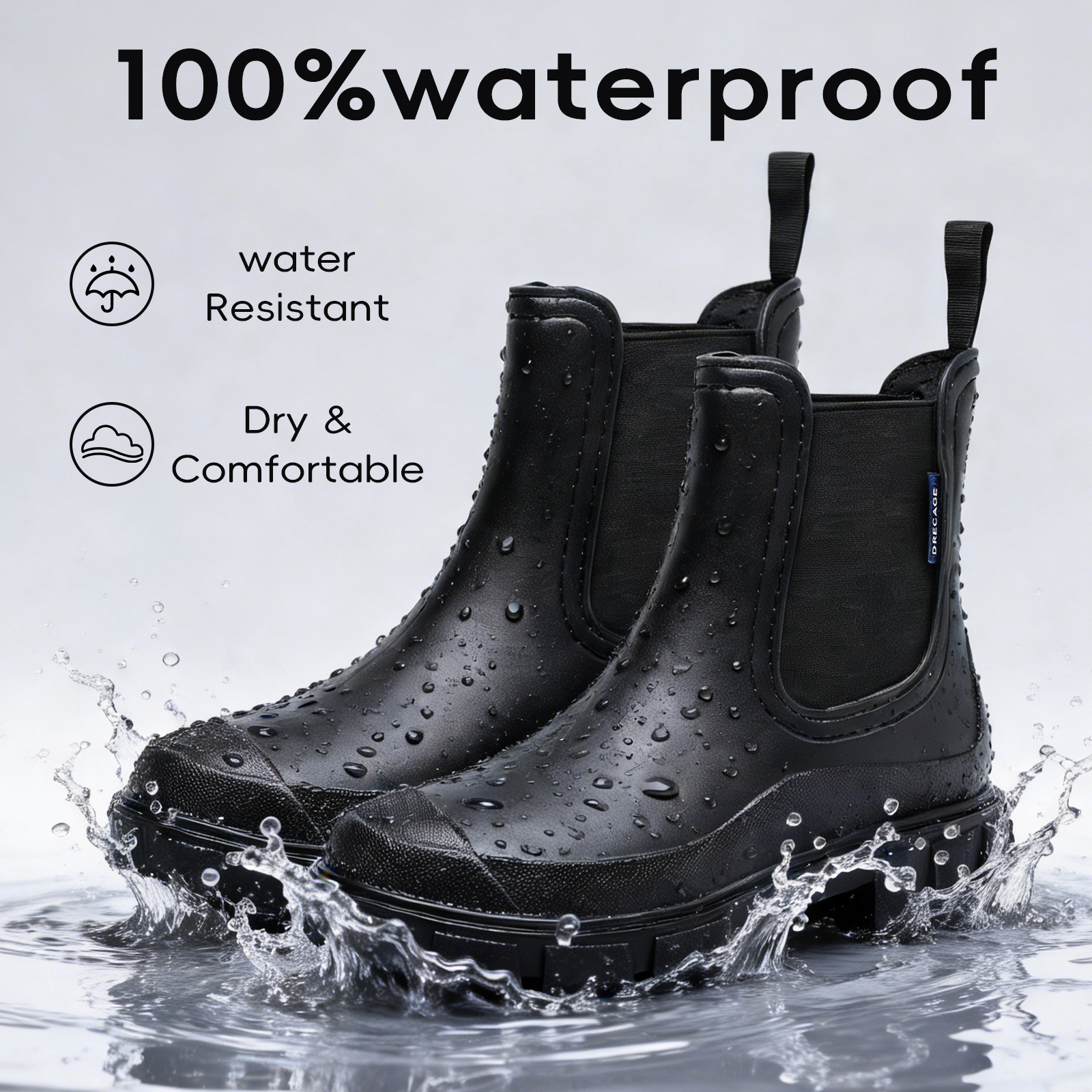 Sogetch Women's Waterproof Ankle Rain Boots Chelsea Style photo 2