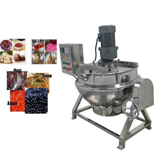 Techtongda 26.5Gallon Jacketed Kettel Manual Tilt Kettle Stainless Steel with Mixer Tilting Type 220V