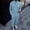 thumbnail image 2 of Nuevo traje de ocio de color sólido con burbujas arrugadas de primavera y otoño para hombres, pantalones cargo de moda de manga larga, conjunto de dos piezas de comercio exterior, 2 of 5