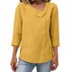 thumbnail image 1 of Tops de Color Sólido para las Mujeres Camisa de Botón Casual 3/4 Manga Cuello Redondo Tops de Lino para las Mujeres Primavera Verano, 1 of 9