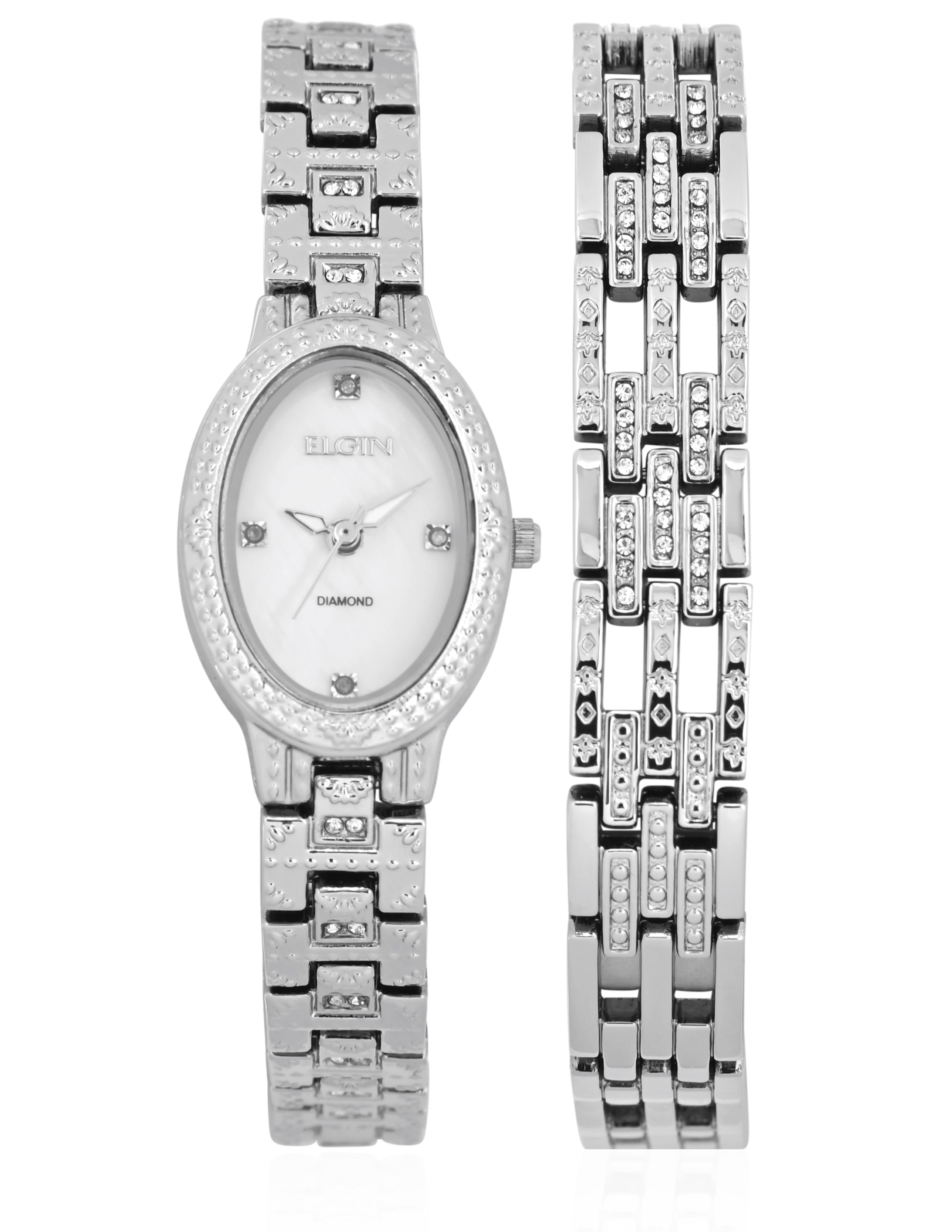 Elgin Adult Female Greek Key Watch and Bracelet Set (EG8092ST