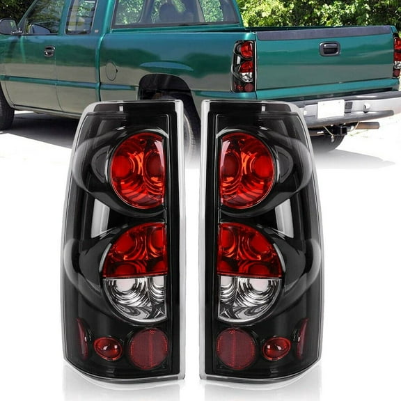 Tail Brake Lights Pair Rear Lamps Black fit for 1999-2002 Chevy Silverado 1500 2500 3500&1999-2003 GMC Sierra Glossy Rear Light Black/Clear Lens Lamps (OE Black Clear Lens)
