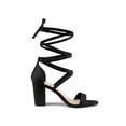 thumbnail image 4 of BLISSFUL STEP Women's Shoes Lace Up Chunky Heels Open Toe Faux Suede Sandals Black 5.5, 4 of 9