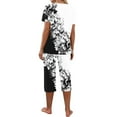 thumbnail image 5 of LOVZFMLL Pajama Sets for Women 2 Piece Floral Short Sleeve Tee Shirt and Capri Pants Lounge Sets Comfy Soft Sleepwear Loungewear, 5 of 7