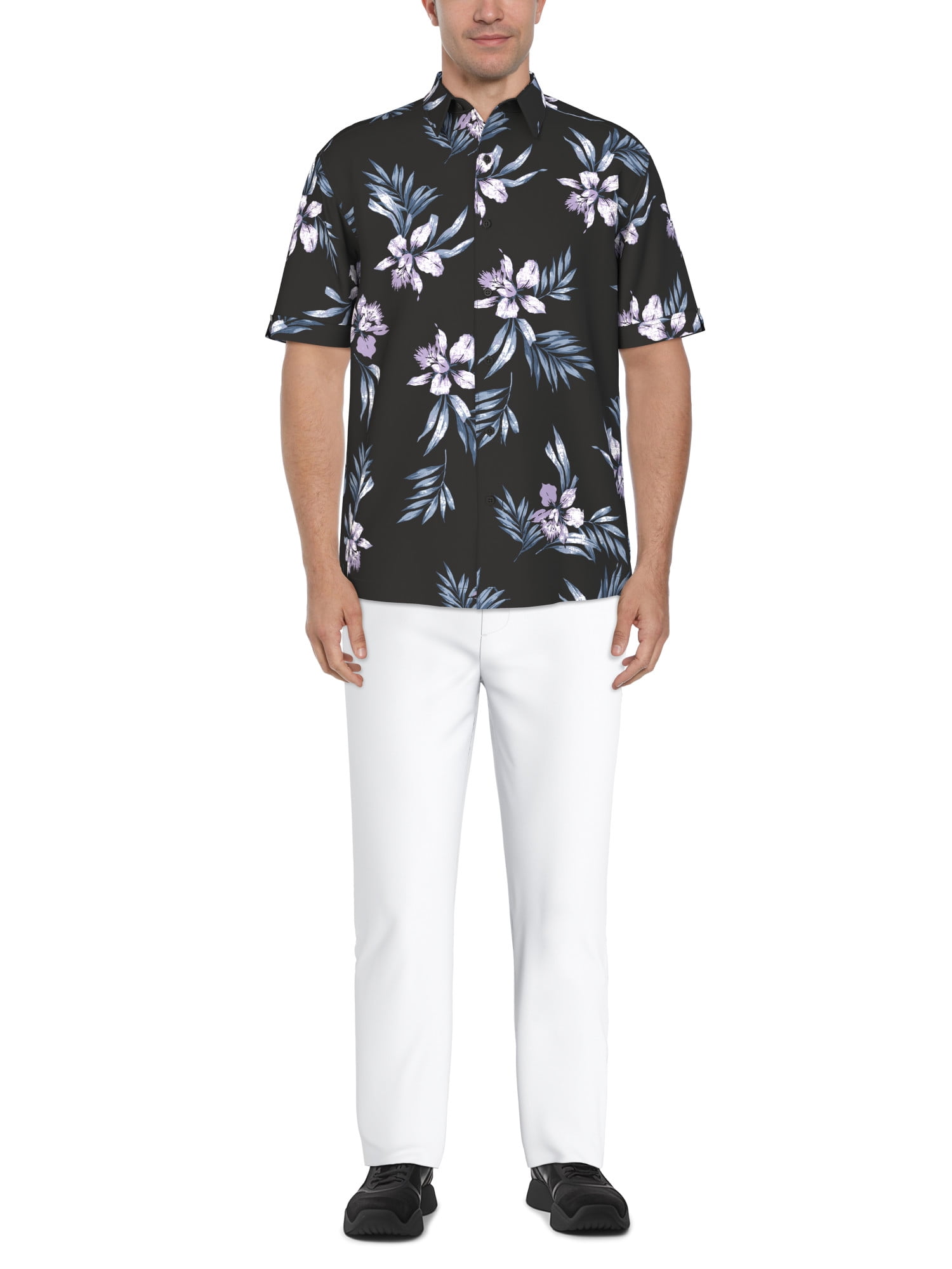 Cafe Luna Men's and Big Men's Tropical Flower Print Short Sleeve Shirt, Sizes S-5XL