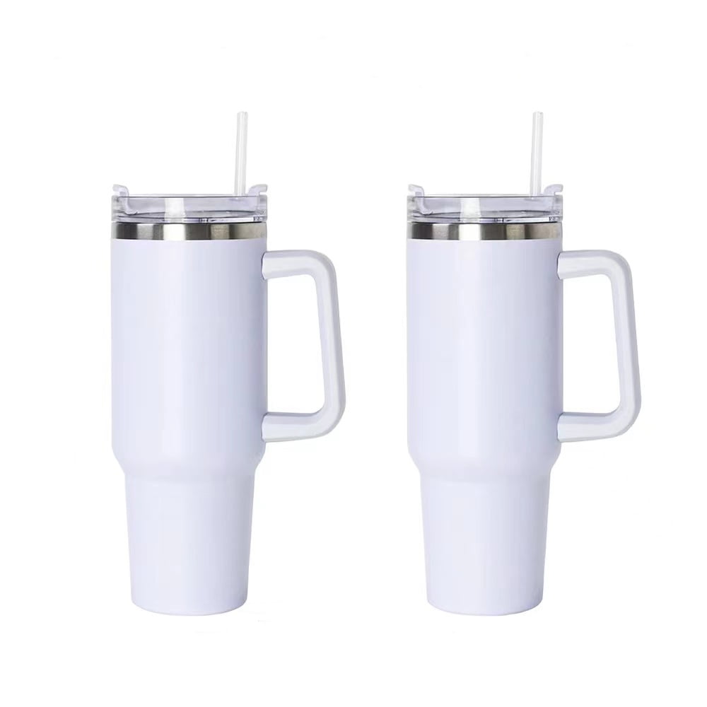 25pcs 40OZ Sublimation Blank tumbler with handle Adventure Quencher Car Cup  Handle Outdoor Travel Stainless Steel Straw Cup 