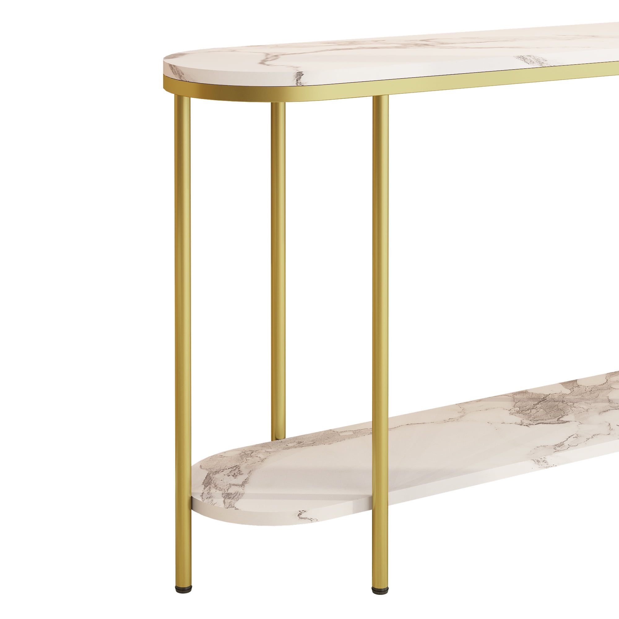 Ktaxon Modern Oval Console Table Entryway Table, 2-Tier Narrow Table Stylish Ideal for Foyer Living Room, Durable Easy to Clean Multifunctional Design