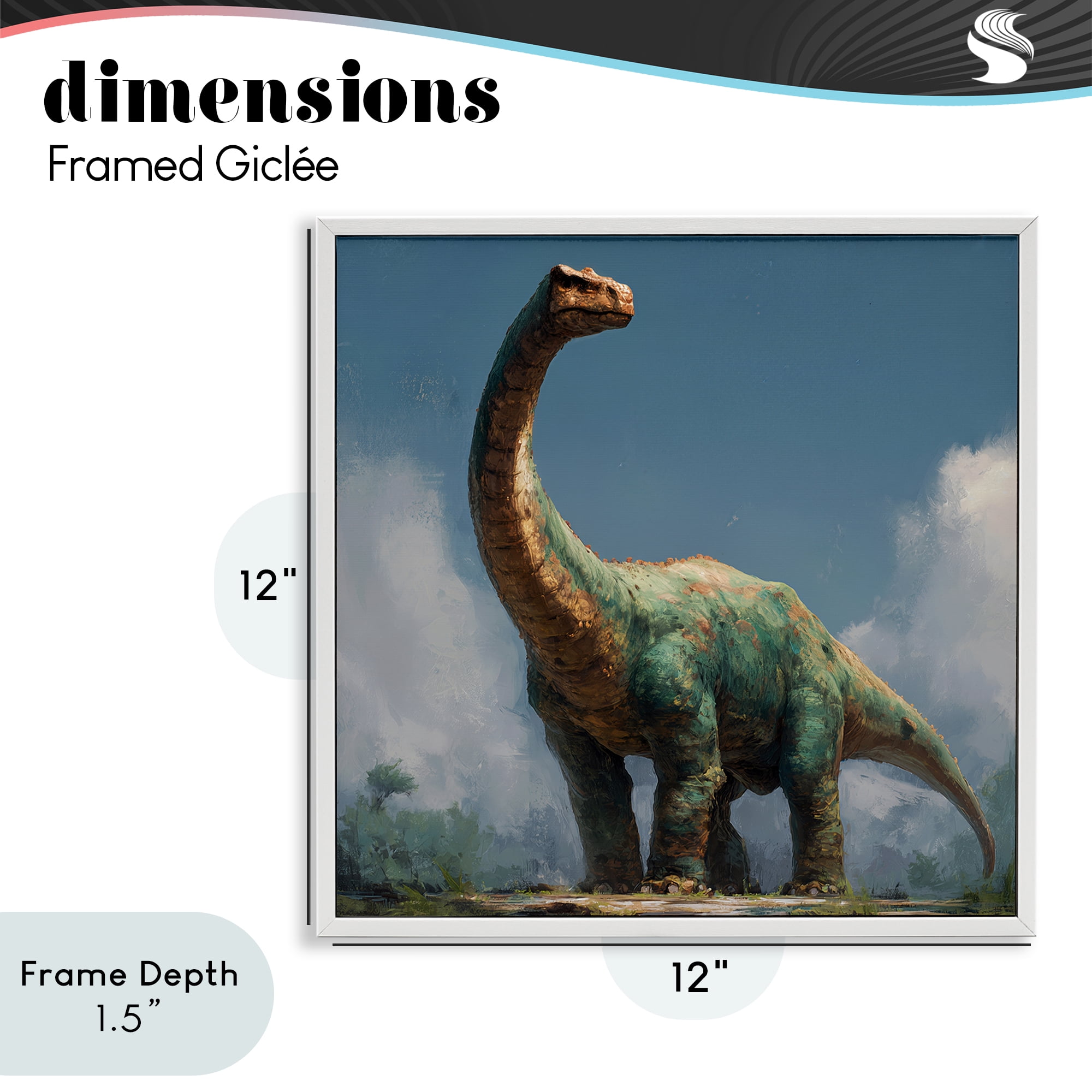 Stupell Industries Colossal Brontosaurus in Meadow White Framed Giclee Art, design by Wumples