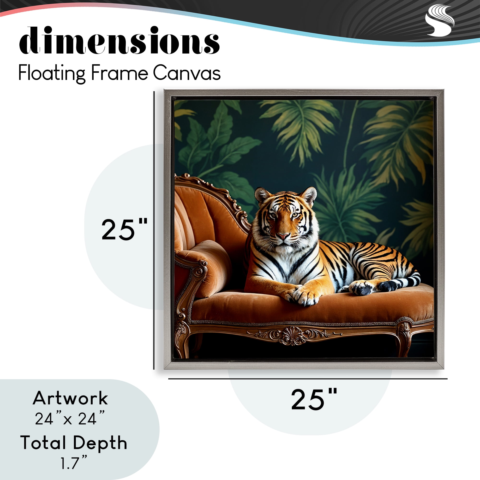 Tiger Lounging on Chaise Gray Framed Floater Canvas Wall Art, design by Lettered and Lined