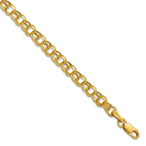 14k Yellow Gold 7 Inch 4.5mm Hollow Double Link Charm Bracelet Lobster Claw Link Charm Bracelet for Women