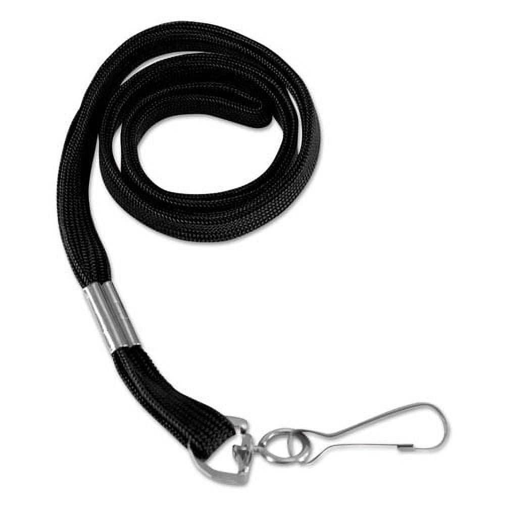 Flat Lanyard, Metal Hook Fastener, 36", Nylon, Black, 100/Pack | Bundle of 10 Packs
