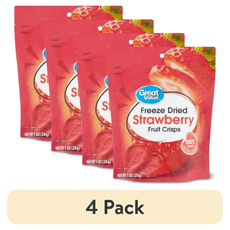 (4 pack) Great Value Freeze Dried Strawberry Fruit Crisps, 1 oz