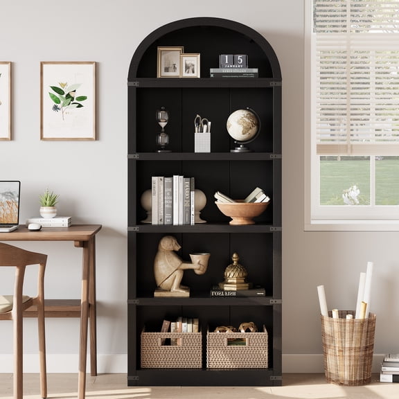 CazToi 5-Tier 71.7" Tall Arched Farmhouse Wooden Bookcase, Display Storage Shelf