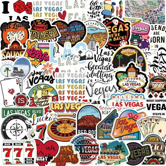 Paquete de pegatinas Las Vegas, 50 unidades, vinilo impermeable para álbum de recortes