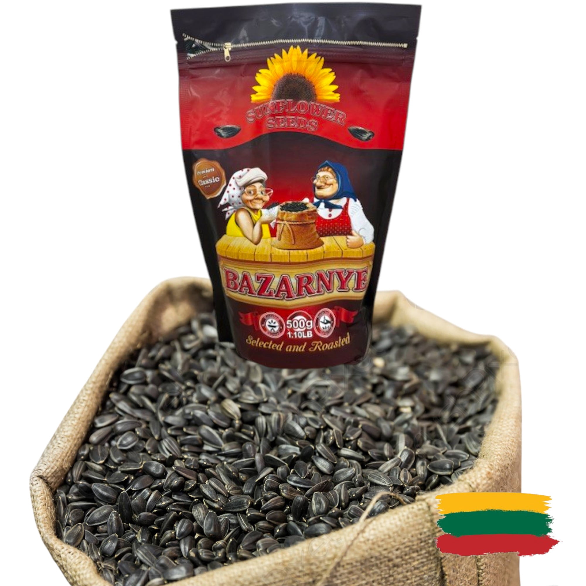 2 PACK  Selected and Roasted Sunflower Seeds Bazarnye from Lithuania - 1.10 LB/500g