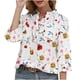 thumbnail image 4 of Tops de camisa suelta informales con cuello levantado con botones y mangas largas estampadas para mujer a la moda Pompotops FGAJ22066, 4 of 9