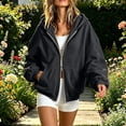 thumbnail image 4 of Akiihool Cropped Hoodies for Women Women's Zip Up Hoodie Cropped Sweatshirt Soft Comfy Casual Jacket Workout & Daily Wear Cute Y2K Clothes Fall Spring Black,S, 4 of 6