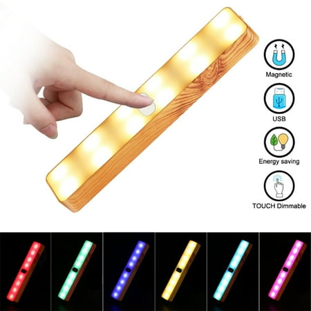 

LED Colorful Wood Grain Night Light Press Magnetic Suction Bedside Lamp Cabinet Light Bar