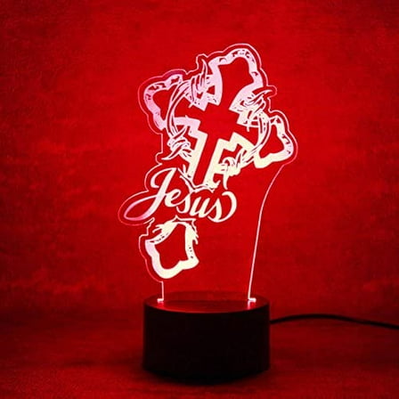YSITIAN 3D God Cross Jesus Night Light Table Desk Optical Illusion Lamps 7 Color Changing Lights LED Table Lamp Xmas Home Love Brithday Children Kids Decor To YT03-249