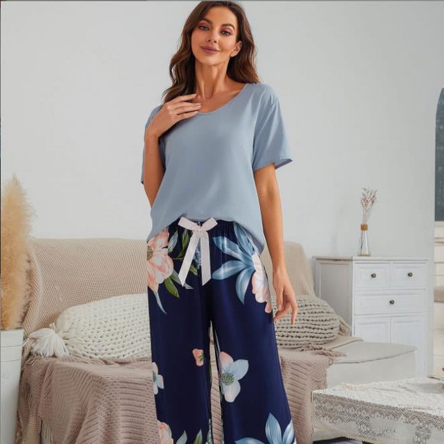 Pijama transpirable de 2 piezas para Mujer, ropa de dormir holgada, de manga corta, informal, para el hogar